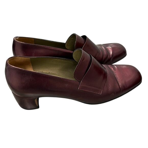 Vintage Metallic Oxblood YSL Burgundy Leather Loafers Made in Italy 8.5M - Picture 6 of 8